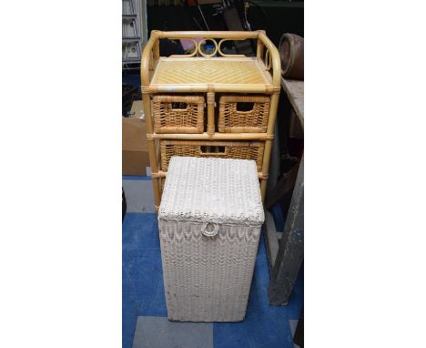 A Wicker Linen Basket and Four Shelf Side Unit 