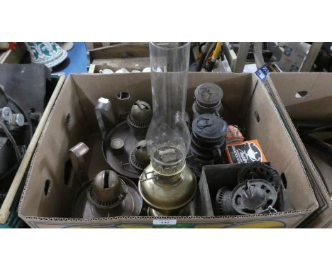 A Box Containing Various Lamps, Wick, Lamp Parts 