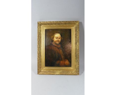 A Gilt Framed Oil on Board, Self Portrait Rembrandt, 34cm high 