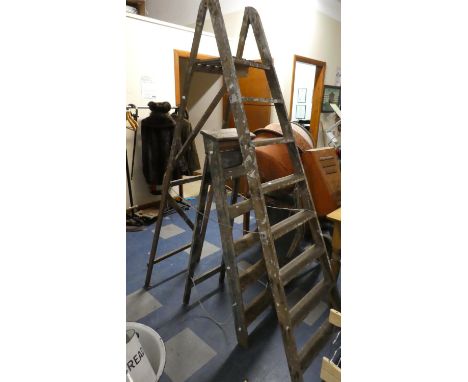Two Vintage Wooden Step Ladders 