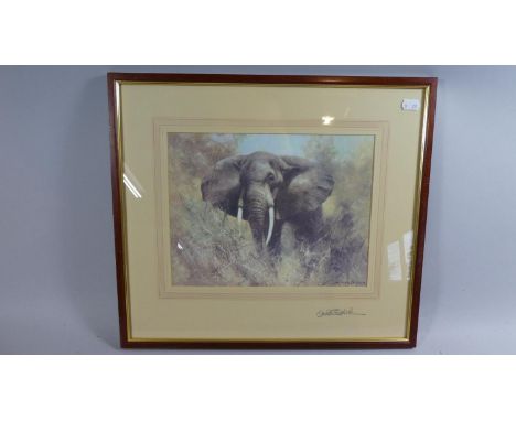 A Framed David Shepherd Print of Elephant, Signed in Pencil to Border and Signed Dedication Verso 