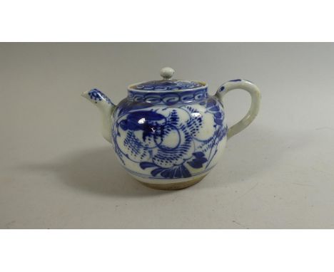A 19th Century Chinese Blue and White Teapot, complete with Original inner Strainer, 9cm High