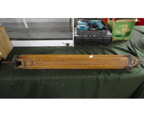 A Vintage Wooden Dumpy Level Tripod 
