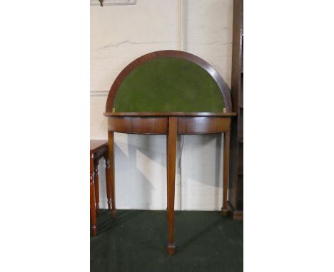 A 19th Century Mahogany Demi Lune Lift Top Games Table with Beize Playing Surface, Tapering Square Legs and Spade Feet, 87cm 