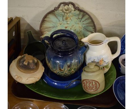 A Tray of Ceramics to Include Teapot, Jug, Apple Sauce Pot etc 