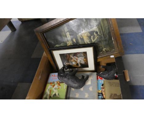An Oak Framed Print, Baxter Print, Vintage Books and Elephant Ornaments
