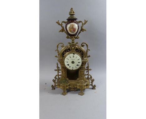 A Italian Brass Mantle Clock, by Empiral with Ceramic Vase Finial (AF), Movement in Need of Attention and Missing Fingers and