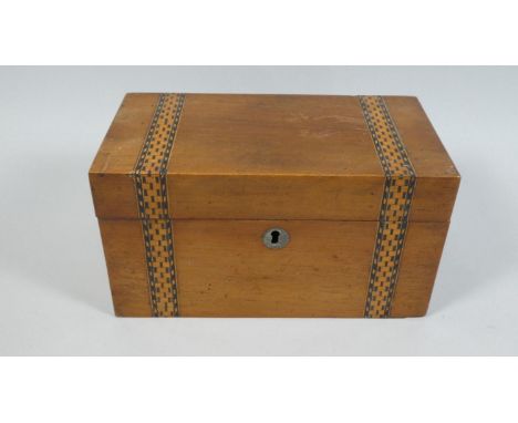 A Late 19th Century Inlaid Banded Tea Caddy in Need of Restoration, 22cm Wide 