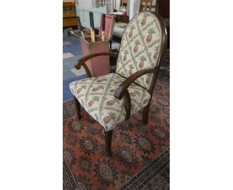 An Edwardian Tapestry Upholstered Ladies Hooped Back Armchair 