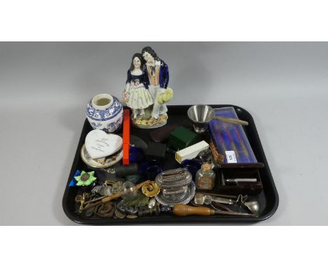 A Tray of Curios to Include Ronson Lighter, Set of Darts, Ceramics etc 