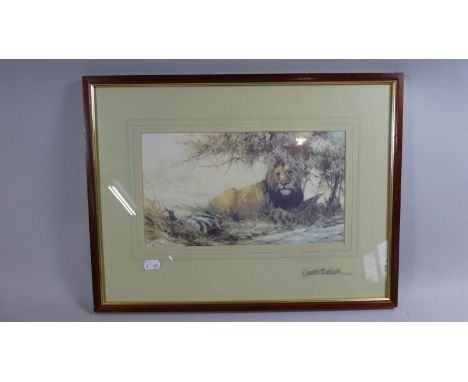 A Framed David Shepherd Print of a Lion, Signed in Pencil to Border and with Dedication Verso 