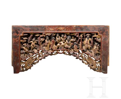 Geschnitztes Paneel eines Raumteilers, China, 18./19. Jhdt.  Einteilig fein geschnitzte Tafel aus Hartholz mit originaler, fa