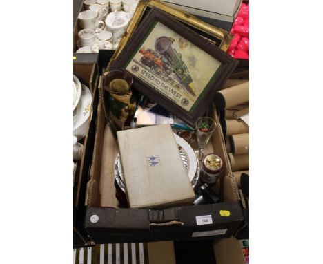 A TRAY OF HOUSEHOLD ITEMS, TO INCLUDE NOVELTY LIGHTER, TOBY JUG, ETC