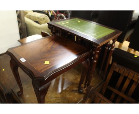 A LEATHER TOP NEST OF TABLES, TOGETHER WITH A COFFEE TABLE