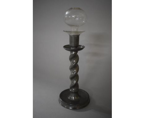 A Barley Twist Oil Lamp Complete with Glass Shade, 31cms High 