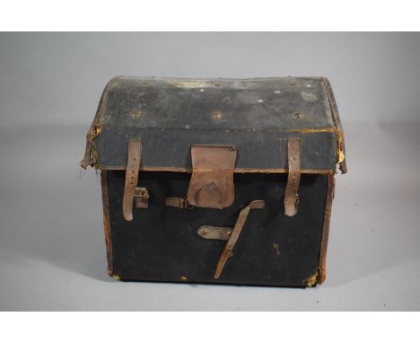 A Dome Topped Canvas Covered Wicker Trunk Containing Dressing Up Clothes, Fabrics Etc. G.N.R 'Sandy' Label, 61cms Wide 
