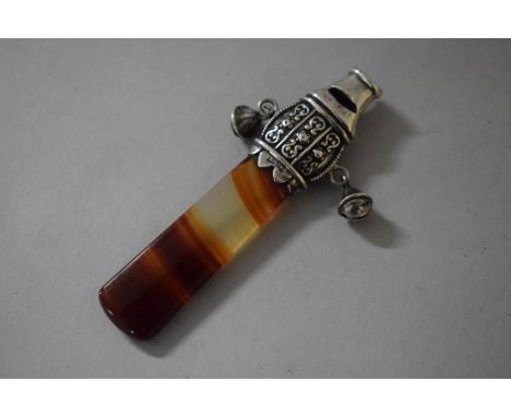 An Early 20th Century Silver Mounted Agate Baby Teether/Whistle, Birmingham 1900, E.S. Barnsley &amp; Co. 