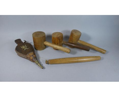 Three Wooden Mallets, a Rolling Pin and Bellows 