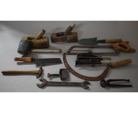 A Collection of Various Vintage Tools to Include Planes, Hammer, Irons etc 