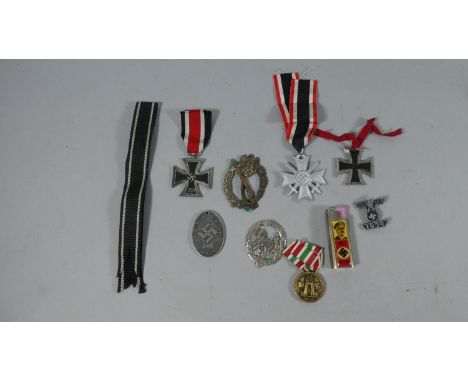A Collection of Reproduced Nazi Medals, Badges and Tinnies Together with 'Heil Hitler' Lighter (We Cannot Post Lighters) 