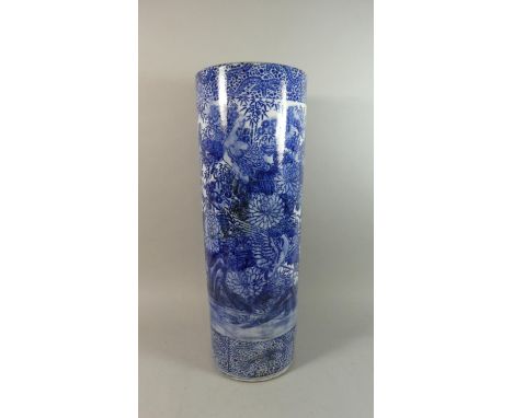 A Modern Oriental Blue and White Ceramic Stick Stand, 61cms High 