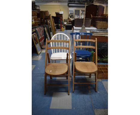 Two Painted Spindle Back Chairs to Include Painted Ercol Quaker Back Example Together with Two Folding Chairs 