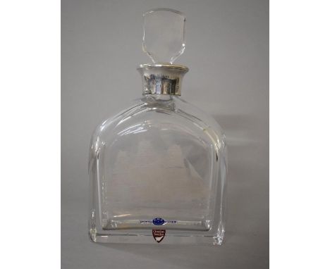 A Swedish Silver Mounted Orrefors Decanter with Ship Etched Decoration, Presentation Engraving to Silver Mount 'Peter Kimmanc