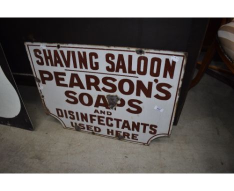 A vintage enamelled sign, Pearson's Soaps (Shaving Saloon)