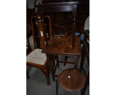 Two occasional table and a vintage school or lab type stool on triple metal legs