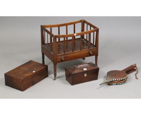A 19th century rosewood two-division tea caddy (lacking mixing bowl), 31cm wide; together with a rosewood trinket box, 39cm w