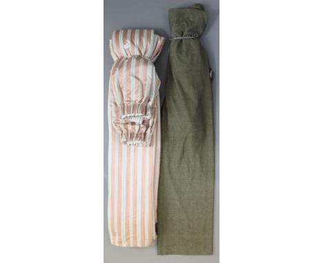 A pair of cream &amp; pink striped lined &amp; interlined curtains, 280cm drop x 288cm wide, with pelmet &amp; ties; &amp; a 