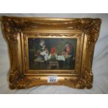 A gilt framed dining room scene.