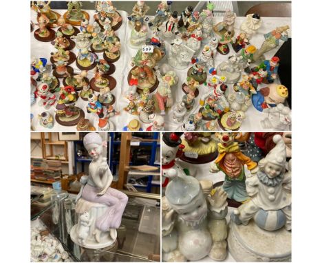 A large selection of Clown figures, ceramic and resin. 