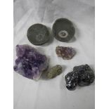 Two fossils and a quantity of crystals.