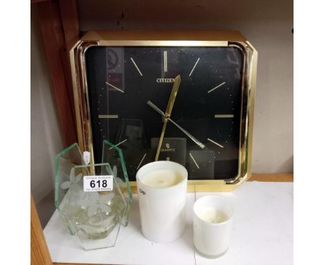 A citizen clock &amp; 3 candle holders 