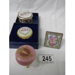 Three good quality pill boxes and a miniature floral picture.