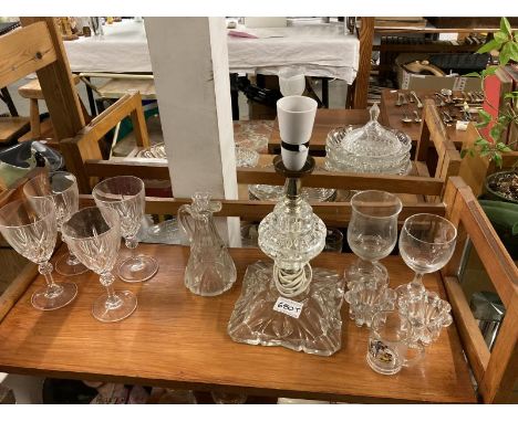 A heavy glass lamp base &amp; other items 