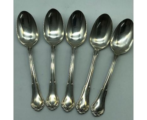 A Lot of 5 Heavy Sterling silver tea spoons. 