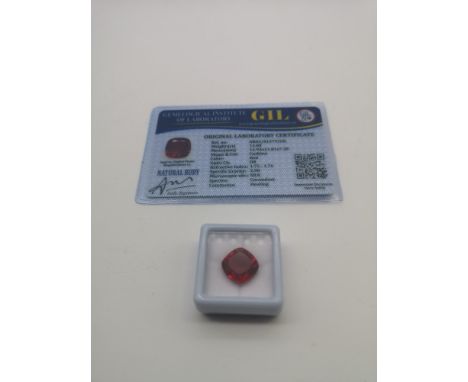 Gemelogical Institute of Laboratory Natural Ruby 11ct stone. Cushion cut. Comes with certificate card of authenticity 