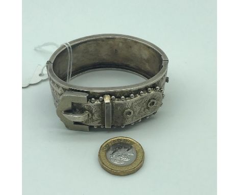 A Birmingham silver Victorian large buckle bangle. Dated 1882. 