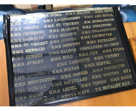 A Collection of framed Royal Navy Hat Ribbons, Includes H.M.S ARK ROYAL, H.M.S. HERMES, H.M.S VICTORY, H.M.S. ZULU, H.M. SUBM