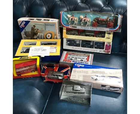 A Collection of vintage corgi and dinky boxed models which includes Corgi 50th anniversary Battle of Britain, Corgi The Queen