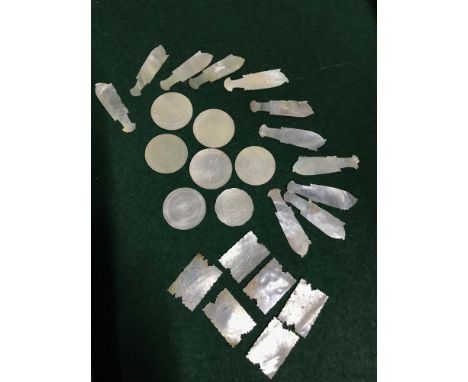 A Lot of Chinese mother of pearl hand carved game token.