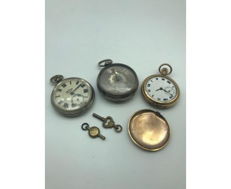 A Chester silver cased pocket watch, plated pocket watch and Army Services pocket watch, all in need of attention, Comes with