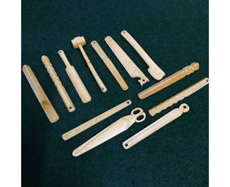 A Collection of Twelve 19th century Napoleonic French POW Hand carved miniature tools. 