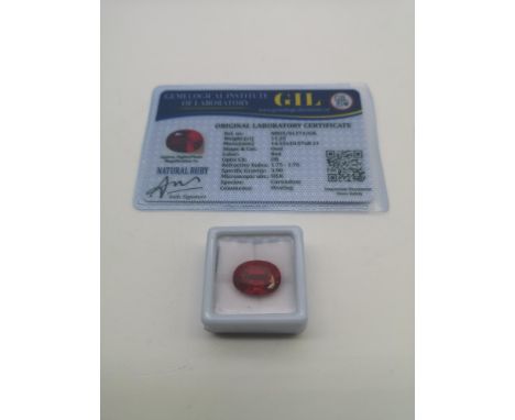 Gemelogical Institute of Laboratory Natural Ruby 11.25ct stone. Oval cut. Comes with certificate card of authenticity 