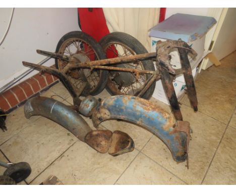 MV Agusta frame and parts being offered at No Reserve.Various MV Agusta parts dating from c.1958Includes frame, wheels, mud g
