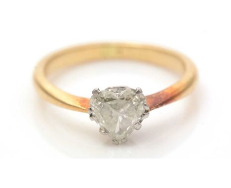 A single stone solitaire diamond ring, the heart-shaped diamond measuring approximately 6.4 x 6.6 x 2.6mm, estimated to weigh