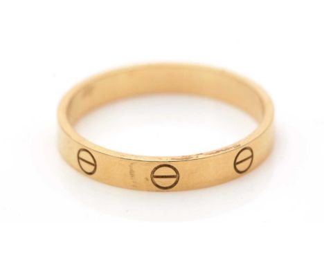 An 18ct yellow gold Cartier Love ring, marked 'OVI1866', ring size V, 4g, with box.