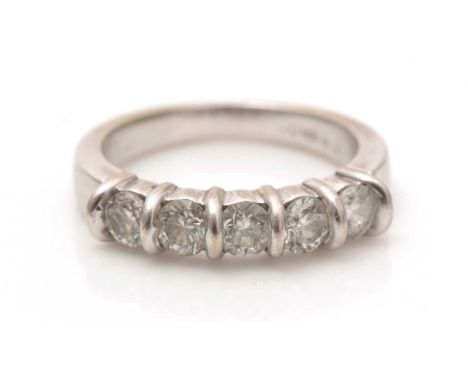 A five stone diamond ring, the uniform brilliant-cut diamonds weighing a total of approximately 0.75 carats, in 18ct white go